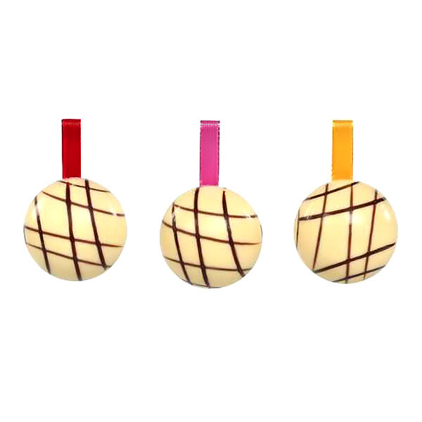 Chocolade kerstbal Picasso met lint wit